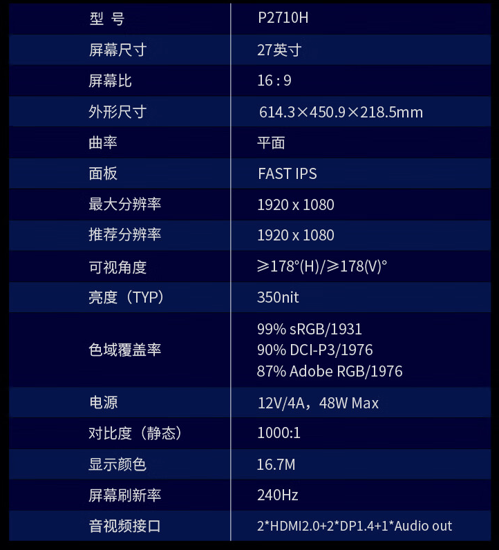 泰坦军团“P2710H”27 英寸显示器开售：1080P 240Hz，999 元