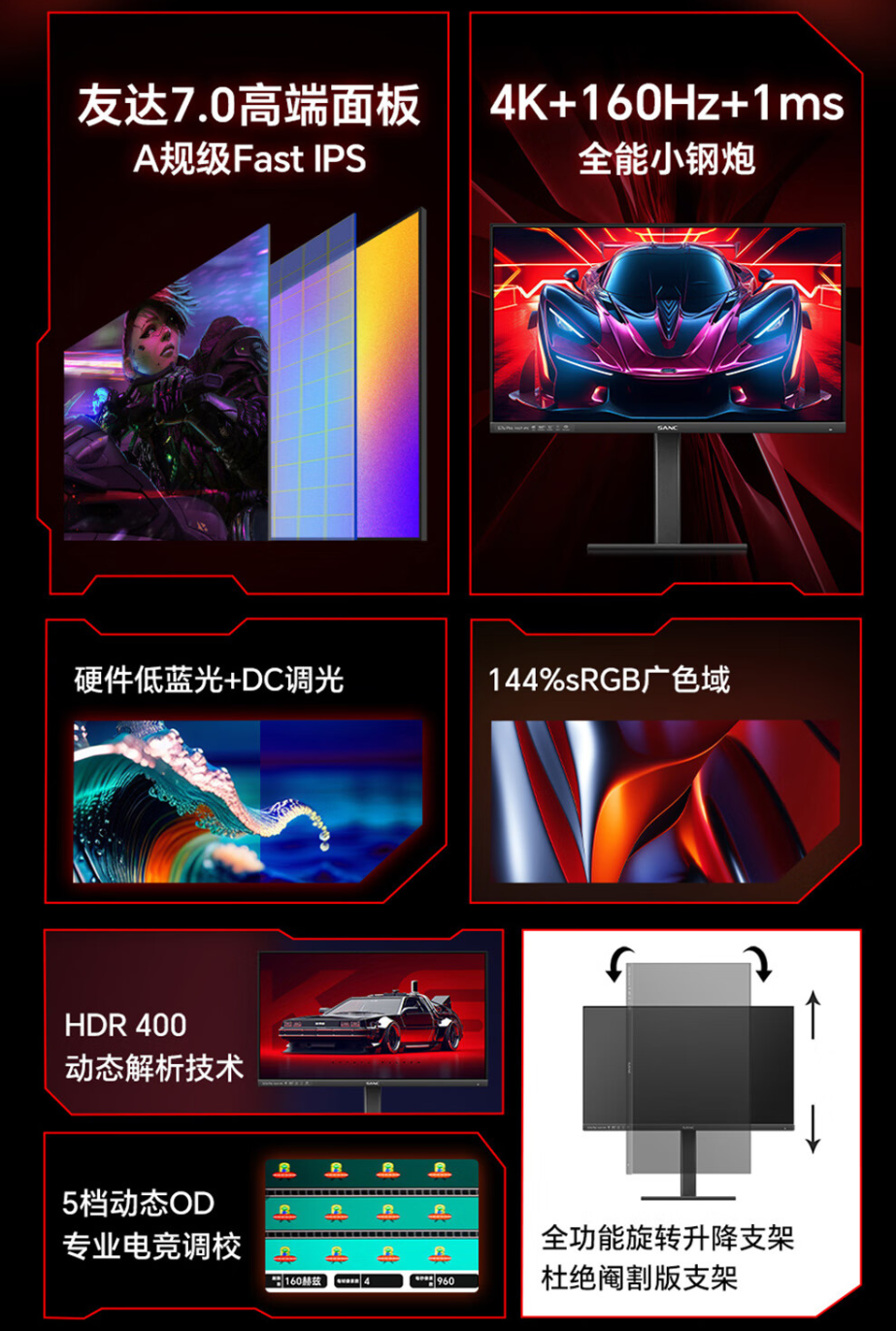 4K 160Hz 友达 Fast-IPS 面板：盛色 G7u Pro 27 英寸显示器 1379 元新低