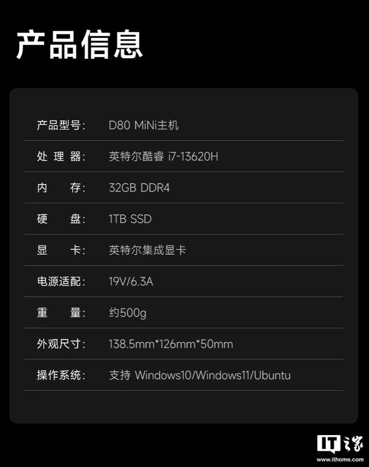 联想异能者 D80 mini 迷你主机新增“i5-13420H / i7-13620H”配置，2799 元起